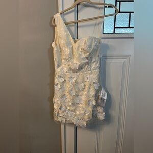 NWT DRESS THE POPULATION MADDIE 3D Elegant White Floral Mini Dress Sz S